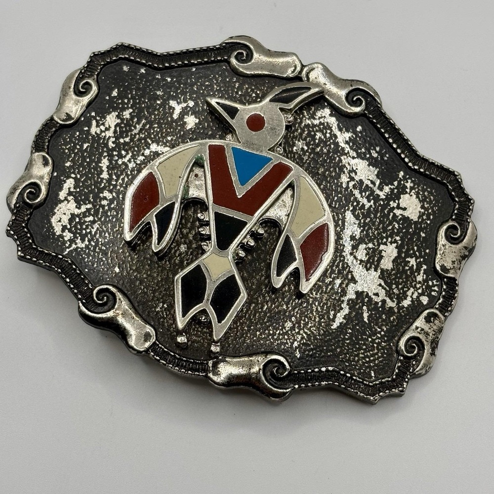 Vtg 70s 80s FHC Southwestern Native American Thunderbird Enamel Silver Tone Boho